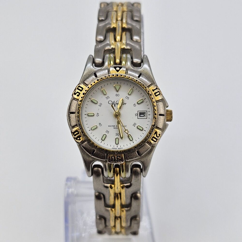 Wrangler Women's Watch‎ 27MM White Dial Date Two Tone Bracelet 6.75" New Battery